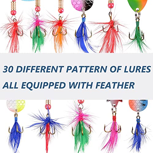 Rooster Bait Tail Fishing Lures Kit Spinner Baits Trout Lures Spoon Lures Bass Lures Hard Bait Bass Lures Crankbaits for Bass Pike Trout Salmon Crappie Walleye Fishing - color: 30pcs Fishing Lure kit