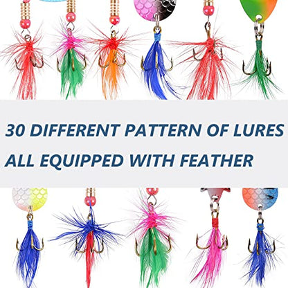 Rooster Bait Tail Fishing Lures Kit Spinner Baits Trout Lures Spoon Lures Bass Lures Hard Bait Bass Lures Crankbaits for Bass Pike Trout Salmon Crappie Walleye Fishing - color: 30pcs Fishing Lure kit