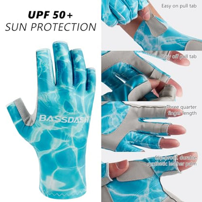Bassdash ALTIMATE UPF 50+ Women’s Fishing Gloves UV Sun Protection Fingerless Gloves for Kayaking Paddling Hiking Cycling Driving Shooting Training - color: Water Ripple, size: Small