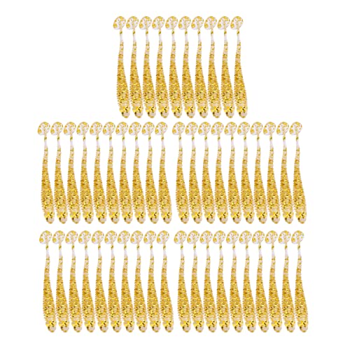 50PCS Fishing Lures Bass Worm Bait, 5cm Soft Plastic Fishing Lures T Tail Grub Worm Baits Fish Tackle Accessory - color: Gold