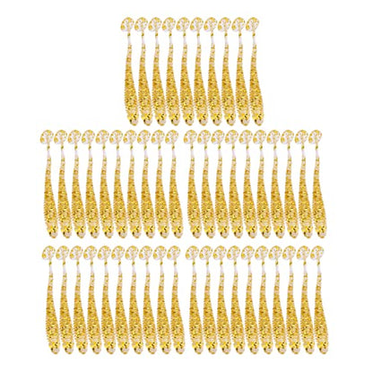 50PCS Fishing Lures Bass Worm Bait, 5cm Soft Plastic Fishing Lures T Tail Grub Worm Baits Fish Tackle Accessory - color: Gold