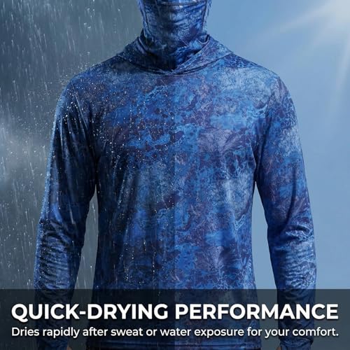 Tough Outfitters Hooded Fishing Shirt UPF 50+ Realtree Camo Sun Hoodie for Men Women – Long Sleeve UV Protection Lightweight - color: Navy Blue, size: X-Large