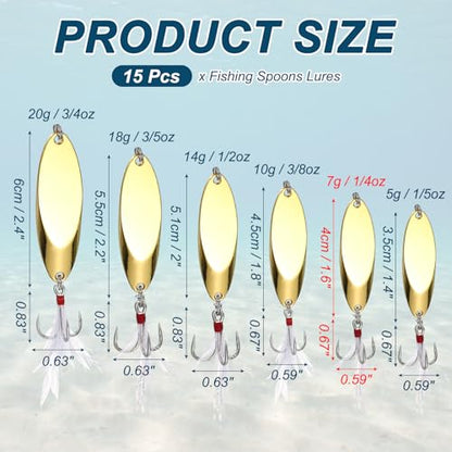 Fishing Spoons Lures, Metal Saltwater Treble Trout Lures Jigging Spoon with Treble Hooks Spinner Baits for Freshwater - color: Gold, size: 7g / 1/4oz