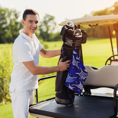 Manta Ray and Fish Golf Towel 16" X 24" with Clip Golfer Bags Accessories Gifts - color: Manta Ray and Fish