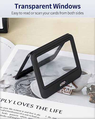 Uniclife 3 Pack ID Badge Holder with Double-Sided Windows Horizontal Hard Plastic Case Black Card Protector Pouch for Office School ID Credit Cards Proximity Key Cards Driver’s Licenses and Passes | Hard plastic horizontal holder with double-sided clear w