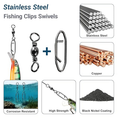 Atibin Saltwater Freshwater Snap Swivels Stainless Heavy Steel Fishing Clips Swivel Barrel Clip Fishing Snaps Rolling Speed Change Black Nickel - size: Size 2/0+L (88lb) 25 pcs