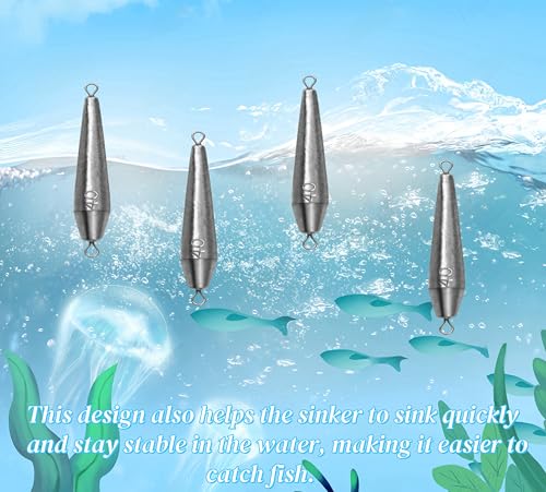 10PCS Fishing Weights, Inline Trolling Bullet Sinkers Double Ring Torpedo Fishing Weights Lead Drop Shot Fishing Weight Sinkers - 20g-50g - size: 1.5 oz - 8 Pack