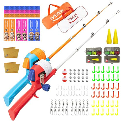 Kids Fishing Pole, Telescopic Fishing Rod, Toddler Collapsible Fishing Rod and Reel Combo with Tackle Box, Fishing Line, Bobber, and Soft Lures for Boy, Girl, Youth, Beginner, Over 4 Years Old - color: red+orange