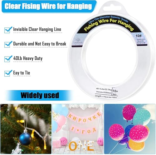 Clear Fishing Wire, Monofilament Fishing Line, Clear String for Hanging, Invisible Strong Wire Nylon Thread for Hanging Balloon Garland Picture Decorations - size: 0.55mm/525ft/34lb