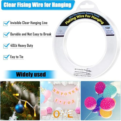 Clear Fishing Wire, Monofilament Fishing Line, Clear String for Hanging, Invisible Strong Wire Nylon Thread for Hanging Balloon Garland Picture Decorations - size: 0.55mm/525ft/34lb