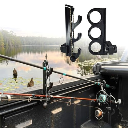 Fishing Rod Holder for Toyota Tacoma Bed Rail, Fits for Tacoma, Tundra, Ford Maverick & Most Truck Beds, 3-Rod Adjustable Truck Bed Rod Rack, Clamp-On Tool-Free Installation