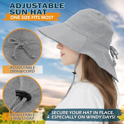 Women's Cotton Sun Hat with Neck Flap, UV Protection Wide Brim Outdoor Hat | Adjustable Fit, Moisture-Wicking & Breathable, Packable & Lightweight for Fishing Hiking Gardening Beach Safari - color: Dark Grey