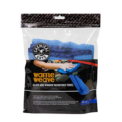 Chemical Guys Waffle Weave Glass Cloth Microfiber Towel, Blue, 24 x 16 - color: Blue, size: 24"x 16"