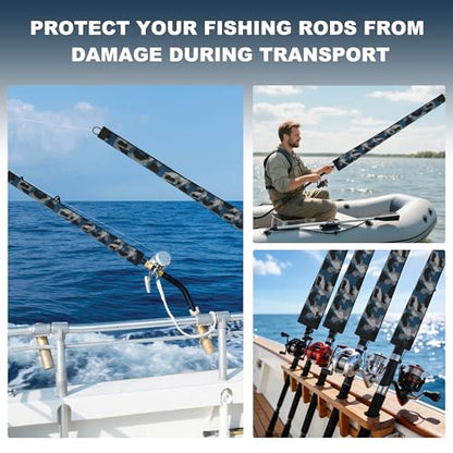 Neoprene Camo Fishing Rod Sleeves,Fishing Pole Sleeves,Fishing Rod Socks | UV Resistance,Puncture Resistant, Protect Casting, Spinning, Trolling Fishing Rods, Storage, tangled-free,75in,68in,60in - color: 2-Dark Camo, size: 60"