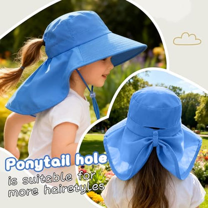 ZOORON Outdoor Kids Sun Hat with Neck Flap UPF 50+ Sun Protection Fishing Hat Wide Brim Summer Kids Beach Hats for Girls Boys - color: 1pack-blue