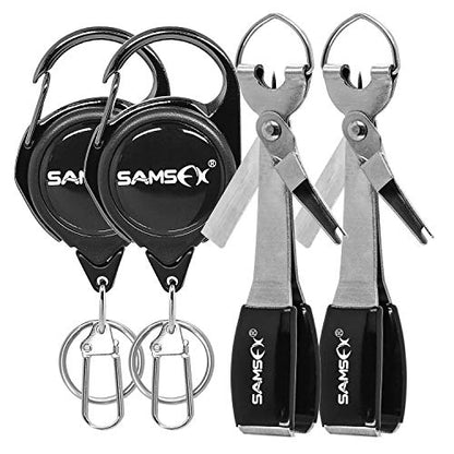 SAMSFX Fishing Knot Tying Tool, Multifunctional Fly Fshing Nippers, Quickly Tie Fishing Knots for Hooks, Lures and Flies, Fishing Clippers with Retractor - color: Silvery Knot Tool, style: Carabiner Retractor