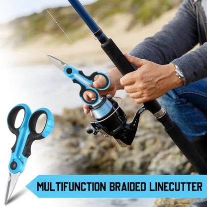 Honoson 2 Pcs 5.7" Fishing Scissors Braided Line Cutters Fishing Heavy Duty 3cr13 Non Slip Serrated Edge Scissors Saltwater Freshwater Braid Multi Function Snips for Trimming (Blue Black) - color: Blue Black