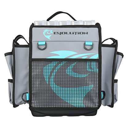 Evolution Fishing Rigger Series Kayak Tackle Bag - 3700 Size, Grey, Zipperless, Heavy Duty Water Resistant Tarpaulin Construction, 2 Rod Holders, Molded Bottom, Tackle Storage