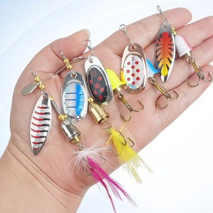 Fishing Lures Spinnerbait Kit Rooster Bait Tail Fishing Lures Inline Spinner Baits Bass Salmon Trout Spoon Hard Metal Spinnerbaits for Saltwater Freshwater - style: 5pcs-(2.4"-3.03")-(0.25-0.28oz)