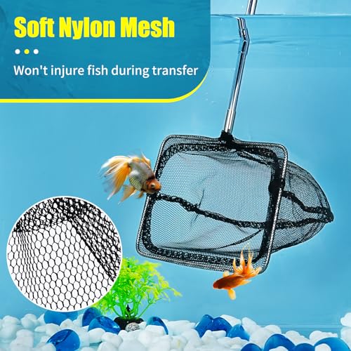 AQUANEAT Aquarium Net with Extendable Long Handle, Adjustable Wastes Skimming Cleaning Tools for Fish Tanks - size: 4 Inch