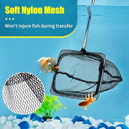 AQUANEAT Aquarium Net with Extendable Long Handle, Adjustable Wastes Skimming Cleaning Tools for Fish Tanks - size: 4 Inch