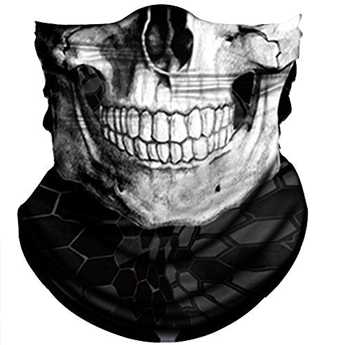 Obacle Neck Gaiter Face Mask Bandana for Dust Wind Sun Protection for Men Women - color: Black White Skull