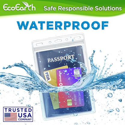 4x6 XXL Passport, ID, Name Card Holders - Vertical, Resealable, 250 PK | EcoEarth clear plastic waterproof passport holder with soft edge and zipper seal, 5 pre-punched holes for all lanyard clips - size: 250 Pack