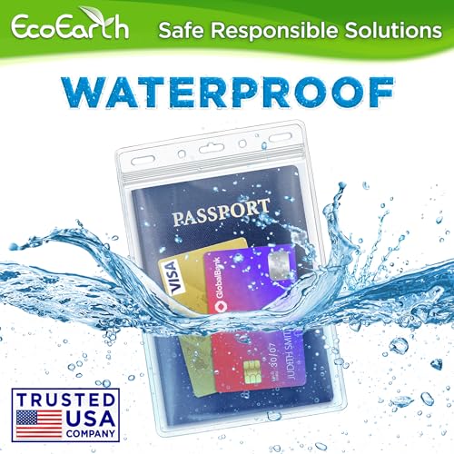 EcoEarth 4x6 Inch Passport & Card Holders with Soft Edge (Clear, 50 PK) - Extra Large (XXL) Vertical ID Holder - Resealable and Waterproof Identification Name Card Holder | EcoEarth clear plastic waterproof passport holder with soft edge and zipper seal,