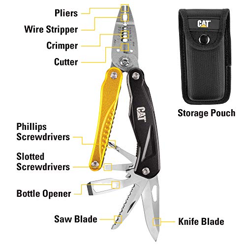 CAT 14-in-1 Multitool Pliers, Wire Stripper, Multi Purpose Electricians Pliers, Aluminum Handles and Stainless Steel Tools, Storage Pouch, Safety Lock - 980104 - size: 14-in-1