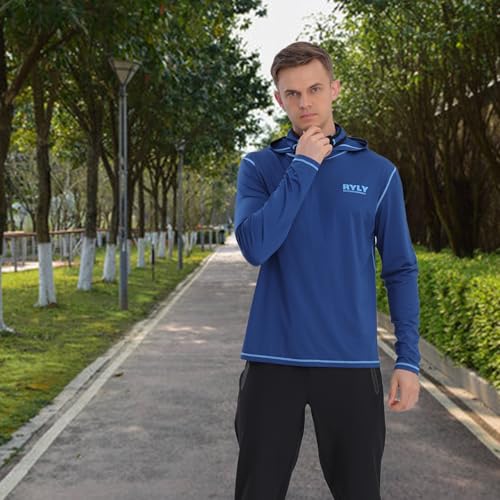 Fishing Shirts for Men,Long Sleeve Rash Guard Shirts Sun Protection Hoodie Athletic Running Hiking Shirt 1/2 Packs - color: Navy and Black, size: Small