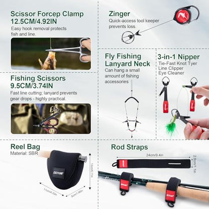 Goture Fly Fishing Rod and Reel Combo & Gear Bag, 9FT Fly Rod, Pre-Spooled Reel, Fly Line, Flies, Leader, Tippet, Forceps, Nipper and Complete Starter Kit - size: 5wt