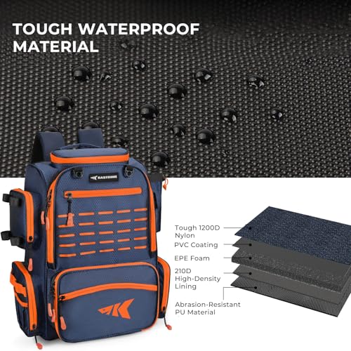 KastKing Bait Boss Fishing Tackle Backpack with Rod Holders-4 Tackle Boxes-Rain Cover,Storage for Fishing Gear - color: B: Orange