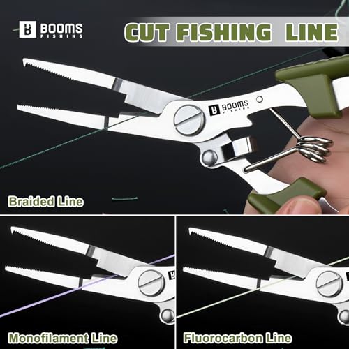 Booms Fishing H01 Small Fishing Pliers Scissors Braid Cutters Stainless Steel Fishing Tools Split Ring Pliers Hook Remover - color: Green
