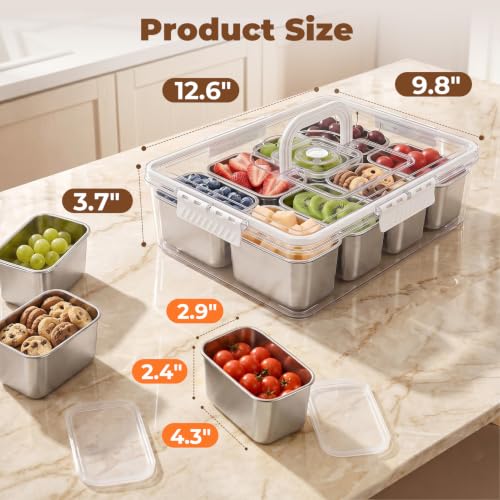 Homelove Snackle Box Container, Snack Container Divided Serving Tray with 8-Compartment Snack Platter, Lid and Handle, Food Organizer for Outdoor Travel Party Beach Picnic - color: A