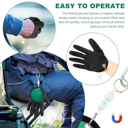 2Pcs Fishing Gloves with Magnet Release, Professional Fisherman Catch Fish Glove Quick Drying, Anti-Slip Puncture Proof Fish Handling Glove for Handling,Catching,Cleaning - color: Green