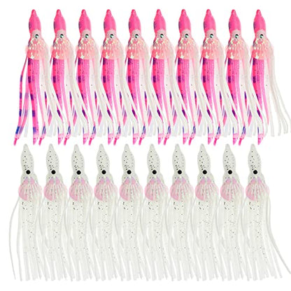 Squid Fishing Lures Large Simulation Luminous Artificial Lures Baits with 3D Holographic Eyes & Treble Hook, Built in Lead Blocks, Lifelike Plastic Fishing Soft Lures for Saltwater Fishing - style: Squid-20pcs
