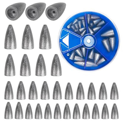 Bullet Fishing Weights Sinkers, 29/83pcs Worm Weights Fishing Sinkers Assortment Slip Sinker Weights for Bass Fishing Carolina Rig Texas Rig Saltwater Freshwater - style: 29pcs-unpainted