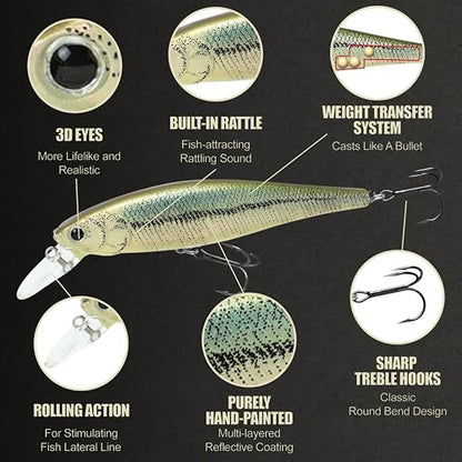 LUCKY CRAFT Pointer 100SP, Jerkbait Side by Side Action Tournament Winning Perfect Wobbling Freshwater Lake Bass Fishing Champion Bait - color: 818 Live Pearl Wakasagi