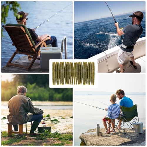 Senko Bait Soft Plastic Lures 5" Senkos 24 Pcs/100pcs for Wacky Rig Freshwater Fishing Green Pumpkin senko with Black Flake Pink Watermelon Double Color - style: Green Pumpkin Black Flake