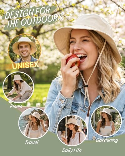 Water-Resistant Sun UPF 50+ Bucket Hat Protection Packable Brimmed Boonie for Women Men Summer Lightweight Hiking Outdoor Cap - color: Beige
