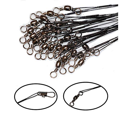 50pcs Fishing Wire Leaders Heavy Duty Nylon-Coated Fishing Line Wire Leaders with Swivels and Snaps 6inch Black/Green/Silver - color: 50pcs black, size: 10 inch