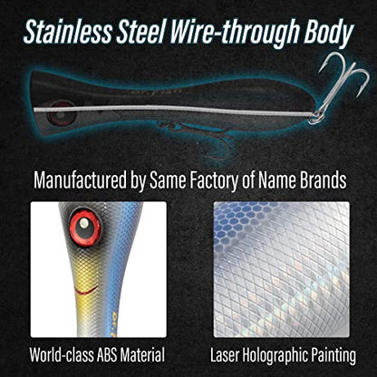 Dr.Fish Popper Saltwater Fishing Lures, 8 Inches GT Popper VMC Treble Hooks Surf Fishing Lures for Striper Tuna Barracuda Mackerel Snapper Bluefish Pencil Plugs Offshore - color: Chrome Blue(8")-1 Pack