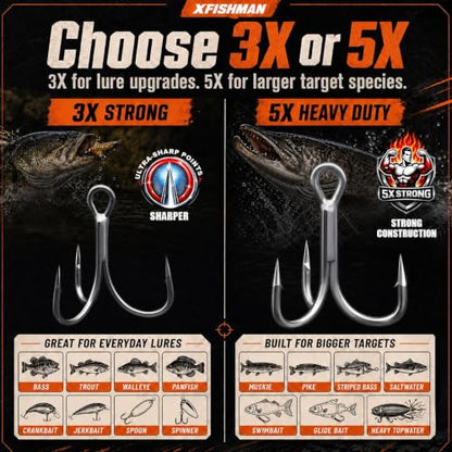 XFISHMAN Saltwater Treble Hooks for Lures 3X 5X Heavy Duty Size #18-5/0 - color: 3X Strong, size: Size:10 24-Pack