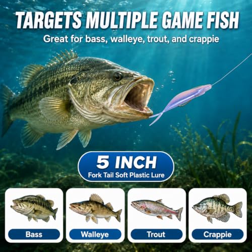 Soft Plastic Jerkbait Fishing Lures, 5 Inch Fluke Style Minnow Swimbaits for Bass, Walleye, Trout & Crappie, Scented Soft Baits for Freshwater & Saltwater, 10 Pack - color: Blue Pearl Shad