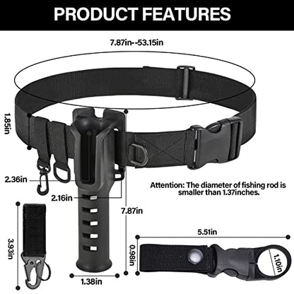 Fishing Wading Belt Rod Holder Adjustable Wader Waist Belt for Fly Surf Casting Spinning Pole Fishing Tool Tackle (Black) - color: Black