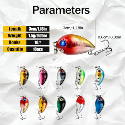 Square Bill Micro Crankbaits Bass Fishing Lures 10pcs FS/YE-13 | Sinking Lures,with Rattle Beads Lipless Jerkbaits,for Bass Trout Walleye,1.18in/0.06oz