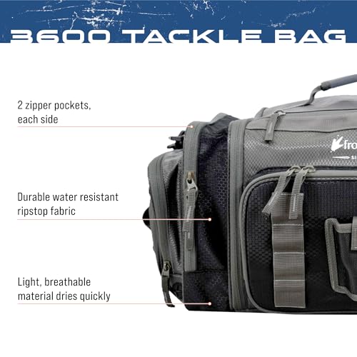 FROGG TOGGS Heavy Duty Fishing Tackle Duffle Bag, Includes Bait Trays - color: Black, style: 3600