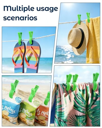10 Pack Beach Towel Clips Heavy Duty Large Beach Essentials Chair Pool Clip | Green Clips with Strong Grip, Silicone Protection, Rust Resistant Spring, Multi-Use for Beach, Boat, Cruise & Outdoors - color: Green