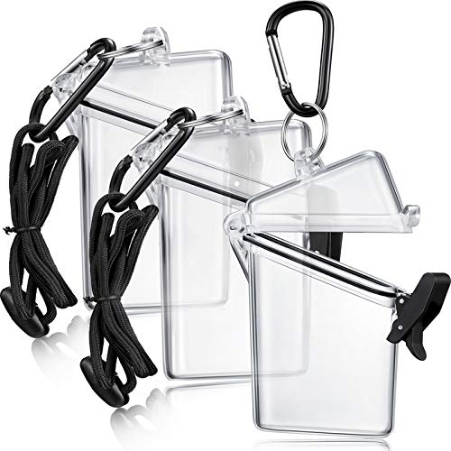 Outus 3 Pack Waterproof ID Badge Holder Case Waterproof Clear Vertical ID Card Holder with Lanyard Carabiner and Keychain Plastic Card Holders Dry Box