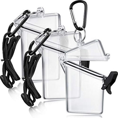 Outus 3 Pack Waterproof ID Badge Holder Case Waterproof Clear Vertical ID Card Holder with Lanyard Carabiner and Keychain Plastic Card Holders Dry Box